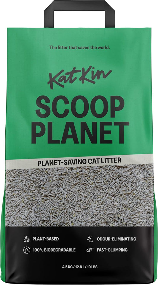 KatKin Scoop Planet Litter (1x4.5kg/12.8L bag): KatKin's upgraded Tofu litter, Plant-Based, 100% Biodegradable, Non-Tracking, Clumping Cat Litter Made With Non-Toxic, Eco-Friendly Pea fibre & Millet