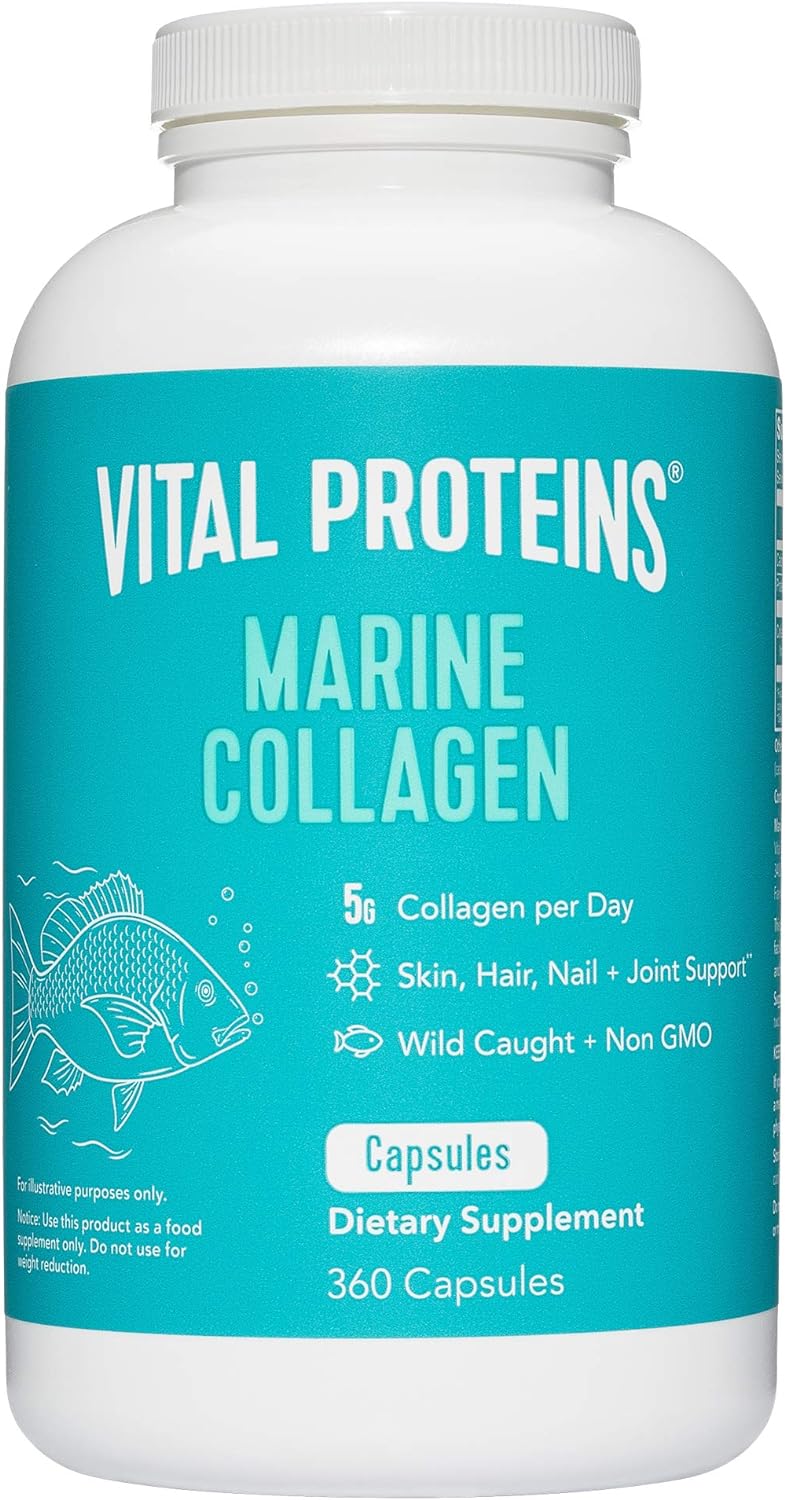 Vital Proteins Marine Collagen Peptides Capsule Supplement for Skin Hair Nail Joint - Hydrolyzed Collagen, Non-GMO Project Verified (360 Capsules)