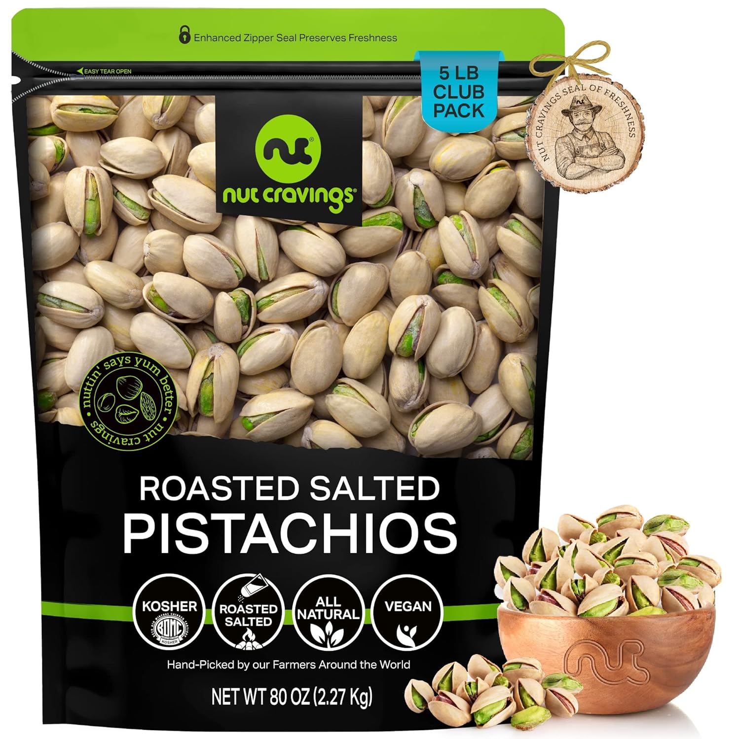 Nut Cravings - Freshly Roasted & Salted California Pistachios (80oz - 5 LB) Packed Fresh in Resealable Bag - Nut Snack - Healthy Protein Food, All Natural, Keto Friendly, Vegan, Kosher