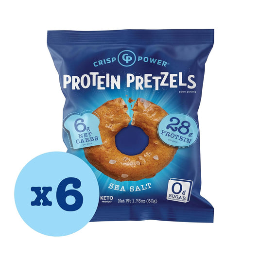 Crisp Power High Protein Pretzel Crisps - 6 Pack X 1.75 Oz Crunchy & Flavorful Plant-Based Snack. No Sugar, 28G Protein Per Pack In 3 Savory Flavors, Vegan, Keto Friendly, Non-Gmo, Kosher Non-Dairy (1.75 Ounce (Pack Of 6), Sea Salt)