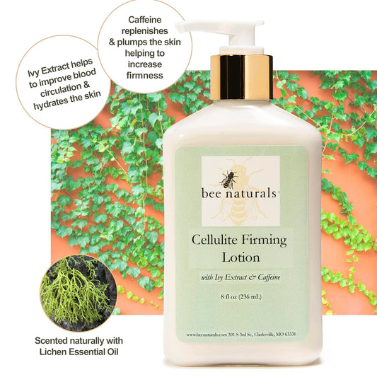 Cellulite Firming and Toning Lotion with Ivy Extract and Caffeine to help firm and reduce the appearance of cellulite on Thighs, Buttocks, Arms, and Stomach