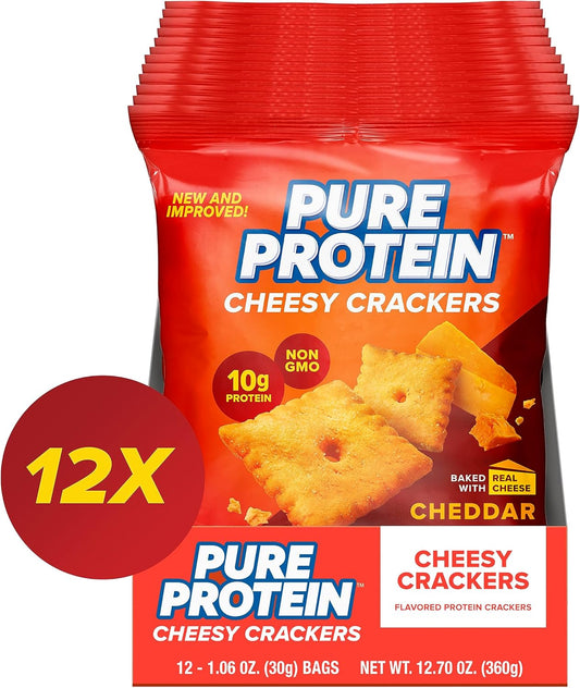 Pure Protein Cheesy Crackers, Cheddar, High Protein Snack, 10G Protein, 1.06 Oz (Pack Of 12)