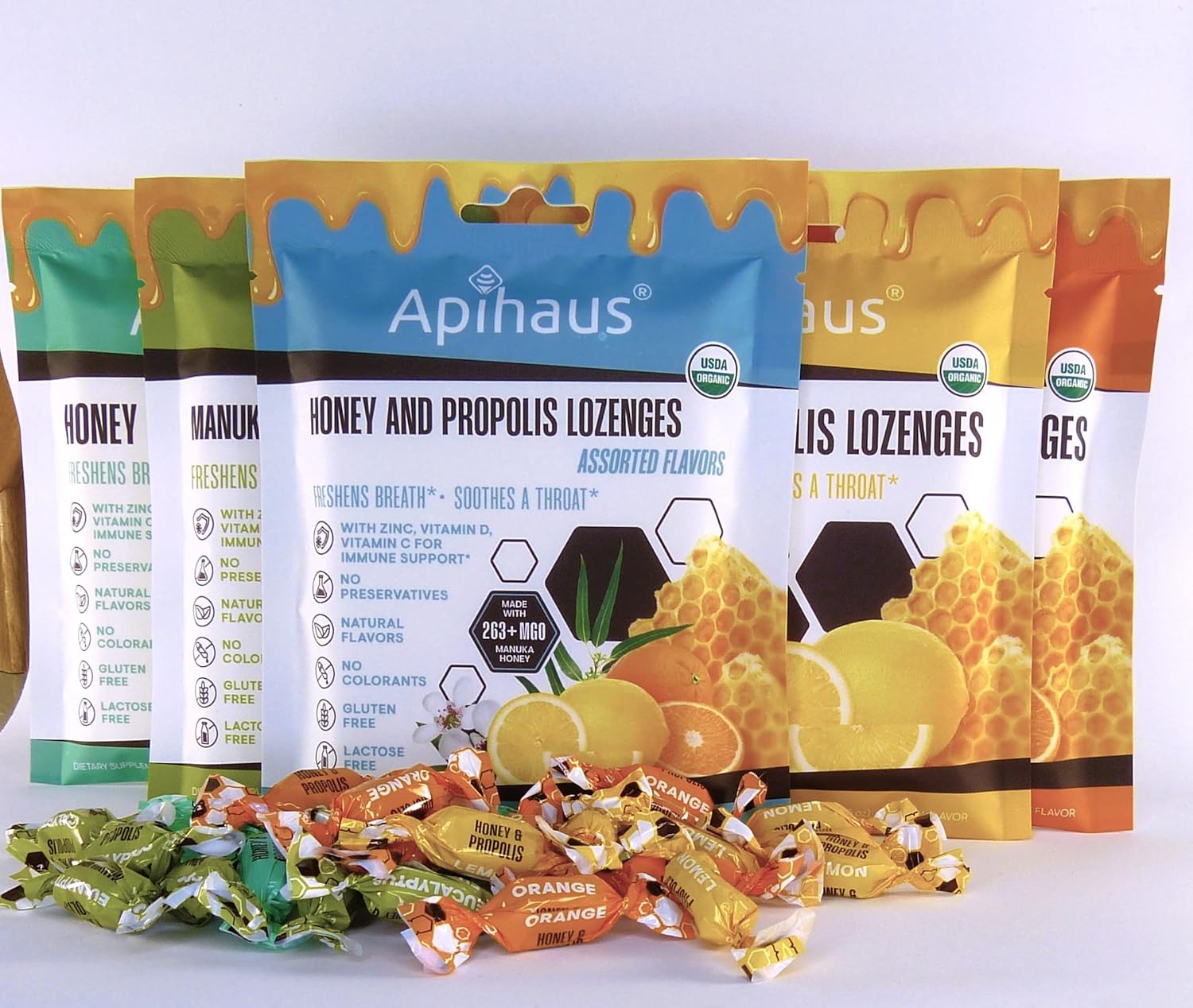 Apihaus Honey And Propolis Lozenges Orange Flavor, Freshens Breath - Soothes A Throat- Immune Support With Vitamin C, Vitamin D And Zinc, 20 Count : Health & Household