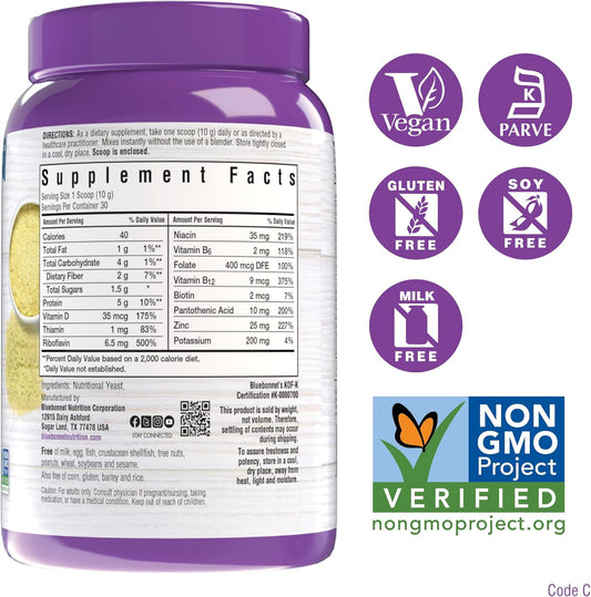 Bluebonnet Nutrition Non-Bitter Nutritional Yeast Flakes - Plant-Sourced Protein, B Vitamins & Vitamin D - Non-Gmo, Vegan, Kosher, Gluten-Free, Soy-Free - 10.58 Oz, 30 Servings
