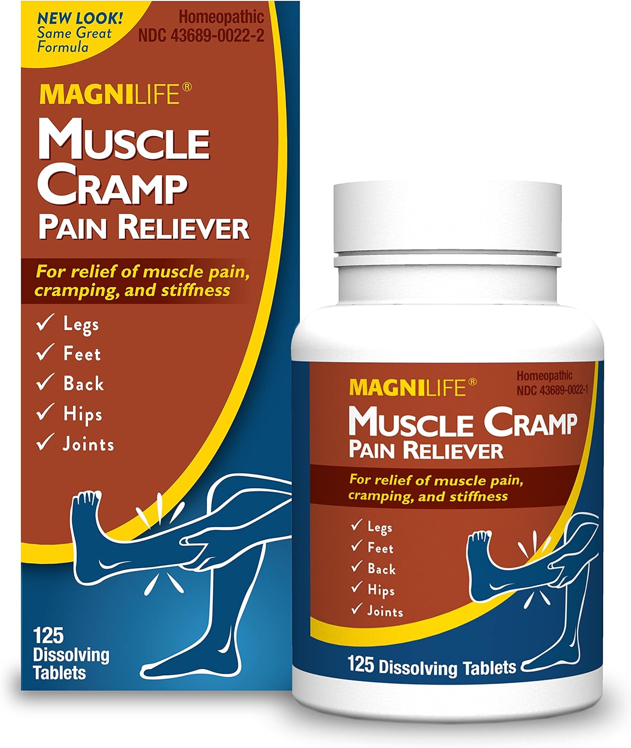 Magnilife Muscle Cramp Pain Reliever, All-Natural Acting Muscle Pain Relief To Soothe Stiffness And Discomfort In Legs, Back, Feet, Hips, And Joints - 125 Tablets