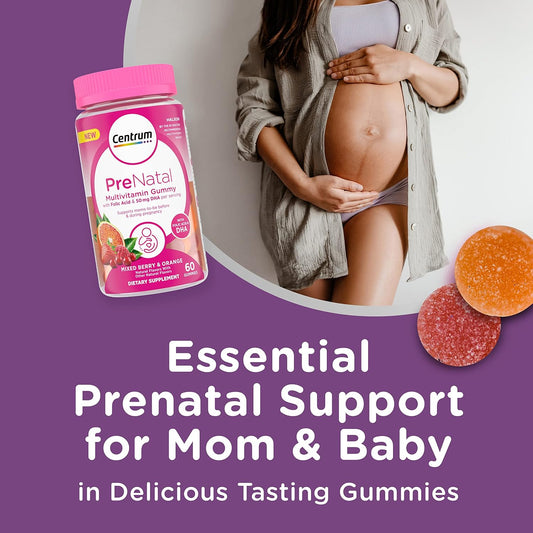Centrum Prenatal Multivitamin Gummies With Dha And Folic Acid, Mixed Berry And Orange Flavors - 60 Count, 30 Day Supply
