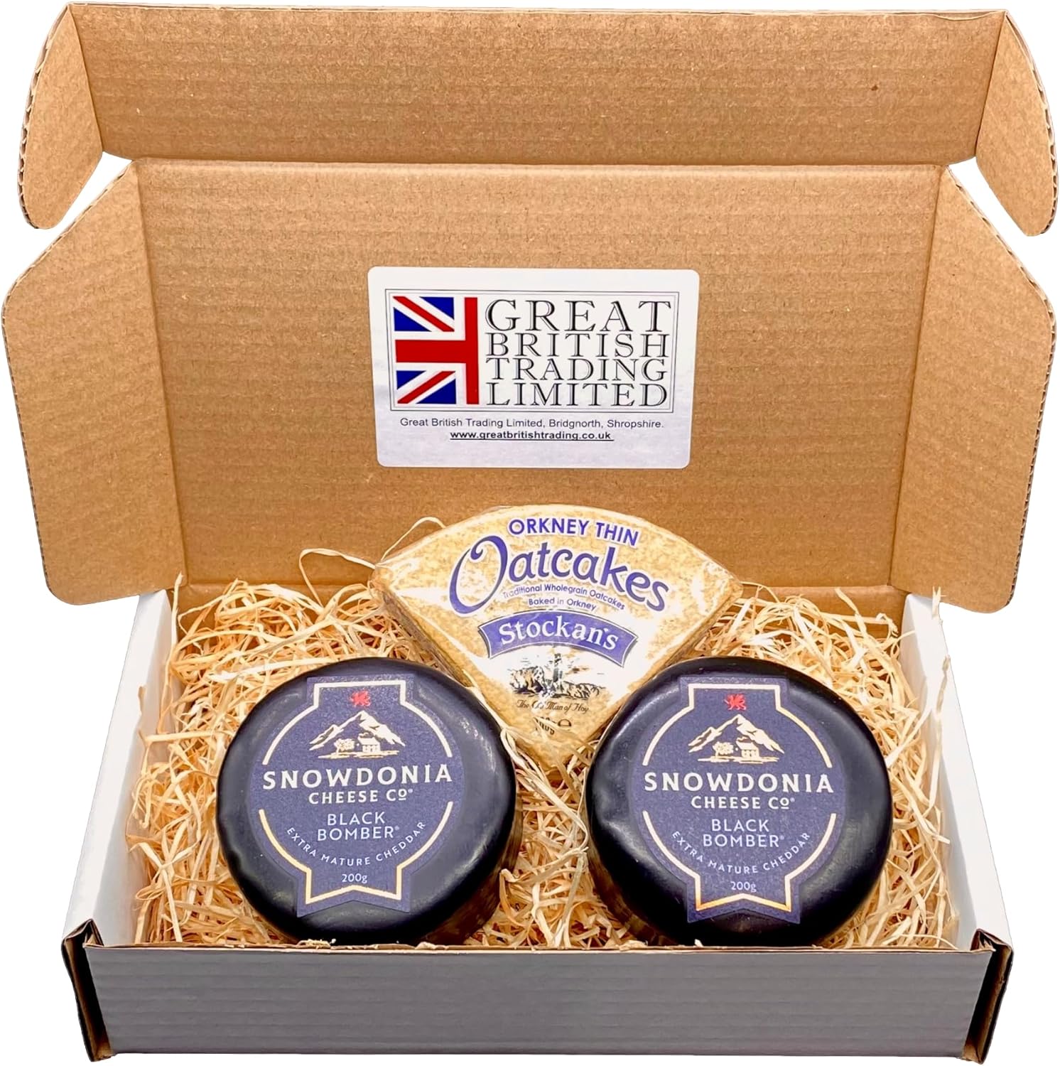 Snowdonia Black Bomber Extra Mature Cheddar Cheese Gift Hamper 2X 200G With Stockan'S Thin Orkney Oatcakes Crackers