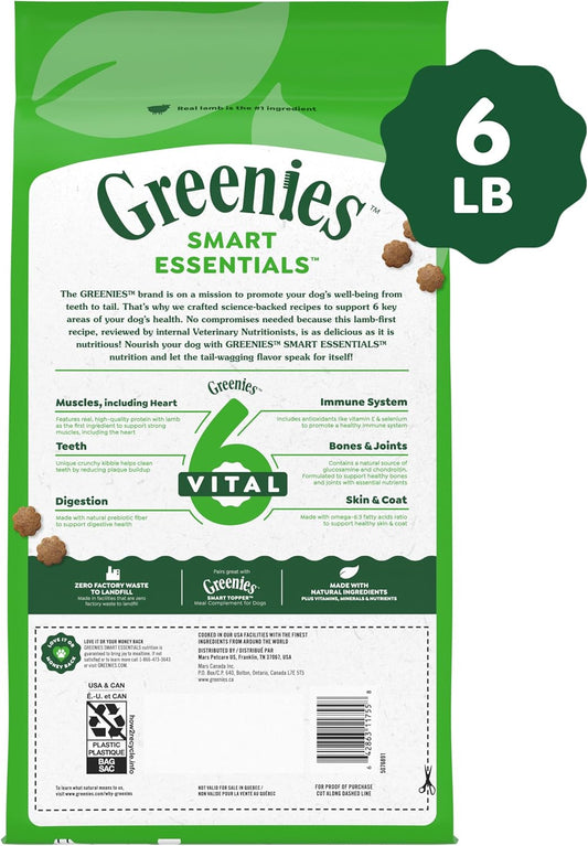 Greenies Smart Essentials Sensitive Digestion & Skin Adult Dry Dog Food Real Lamb & Brown Rice Recipe, 6 Lb. Bag