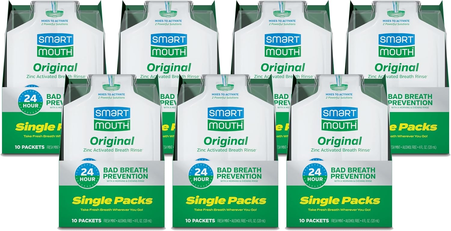 Smartmouth Original Activated Mouthwash - Adult Mouthwash For Fresh Breath - Oral Rinse For 24-Hour Bad Breath Relief With Twice Daily Use - Fresh Mint Flavor - 0.4 Fl Oz (70 Travel Packs)