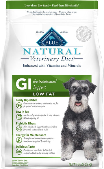 Blue Buffalo Natural Veterinary Diet Gi Gastrointestinal Support Low Fat Dry Dog Food, Veterinarian Prescription Required, Whitefish, 6-Lb. Bag