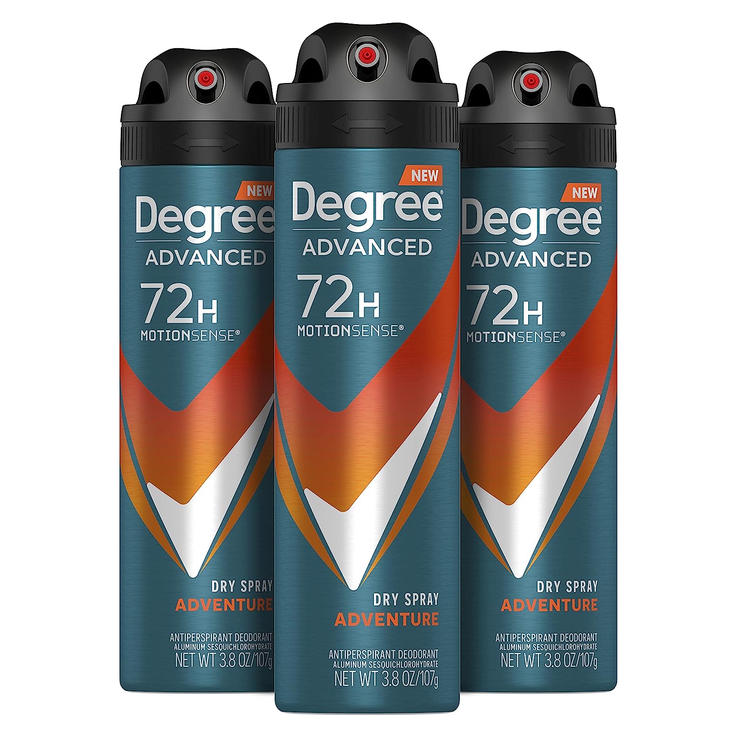 Degree Men Advanced Antiperspirant Deodorant Dry Spray Adventure 72-Hour Sweat and Odor Protection Deodorant For Men With MotionSense Technology, 3.8 Ounce (Pack of 3)