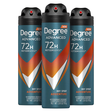 Degree Men Advanced Antiperspirant Deodorant Dry Spray Adventure 72-Hour Sweat And Odor Protection Deodorant For Men With Motionsense Technology, 3.8 Ounce (Pack Of 3)