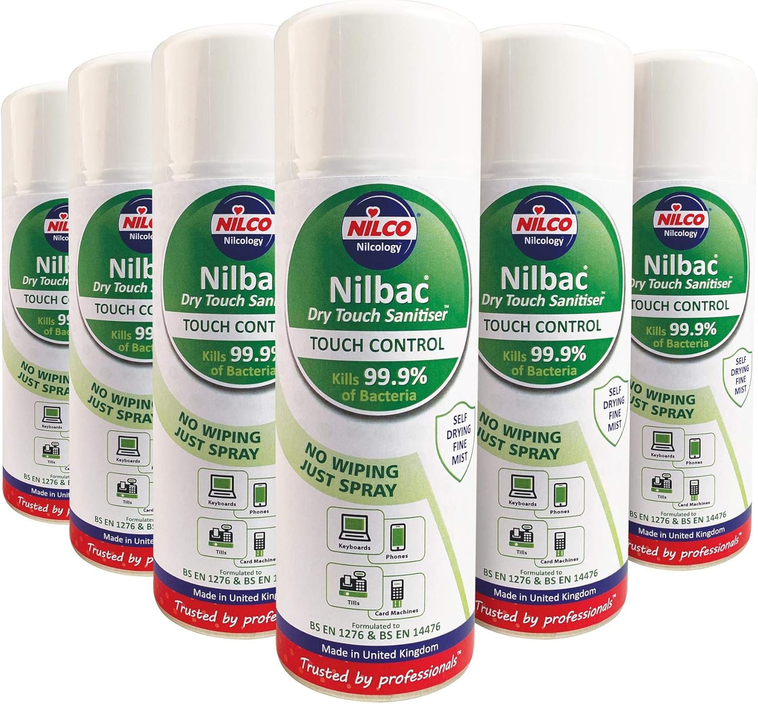 Nilco Nilbac® Dry-Touch Sanitiser Touch Control Antibacterial Aerosol Spray, 400 Ml