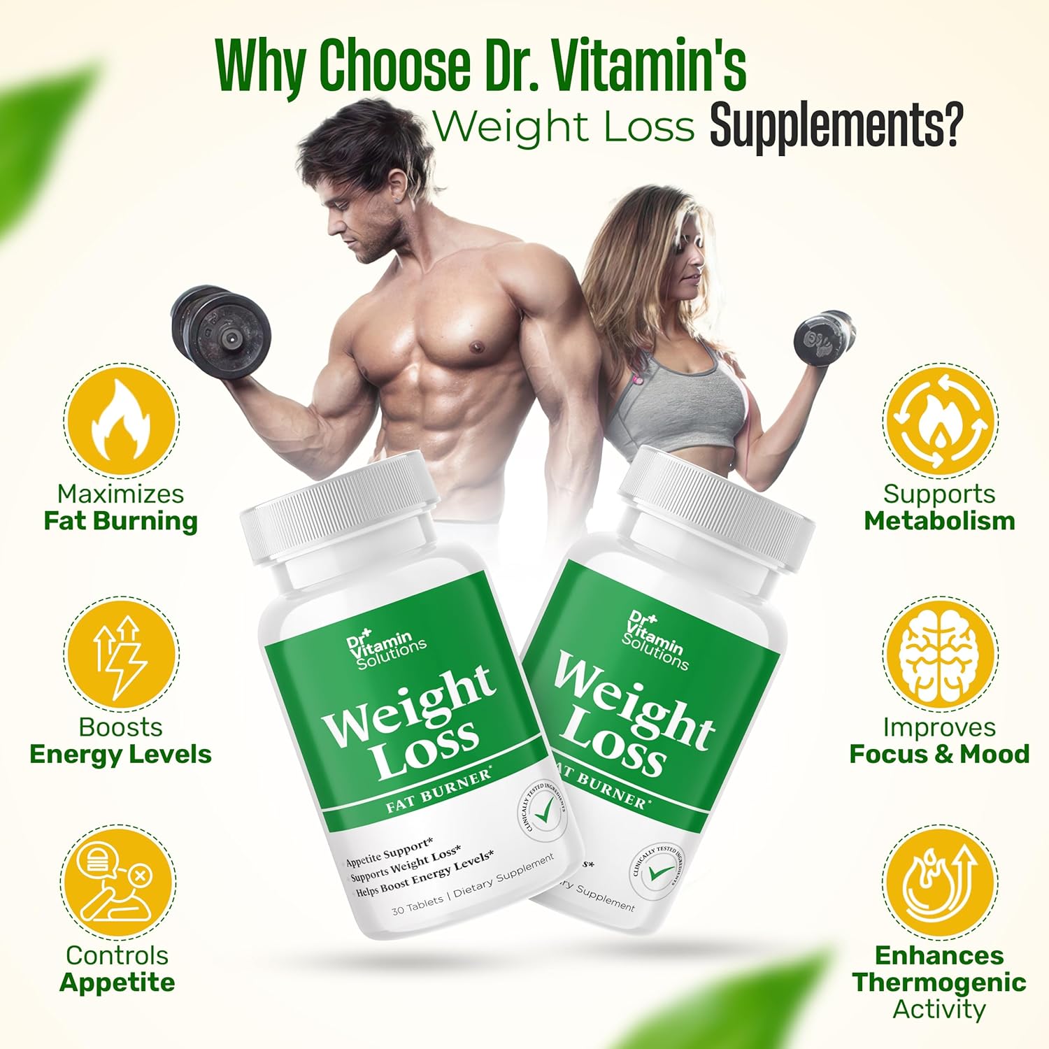 Dr Vitamin Solutions Weight Loss Supplements For Women & Men - Includes Green Tea Extract, Chromium, Vitamin B6 - Energy Booster, Belly Fat Burner & Appetite Suppressant Diet Pills - 30 Tablets : Health & Household