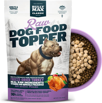 Bully Max Freeze-Dried Raw Dog Food Toppers For Puppies And Adult Dogs - Turkey With Real Fruits & Veggies - Natural Meal Enhancers With Vitamins & Minerals - Feed As Puppy Treat Or Dog Meal