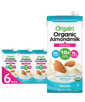 Orgain Organic Vegan Protein Almond Milk, Lightly Sweetened Vanilla - 10G Plant Protein, Vitamin D & Calcium, No Lactose, Dairy & Soy Ingredients, Gluten Free, No Sugar Added, 32 Fl Oz (Pack Of 6)