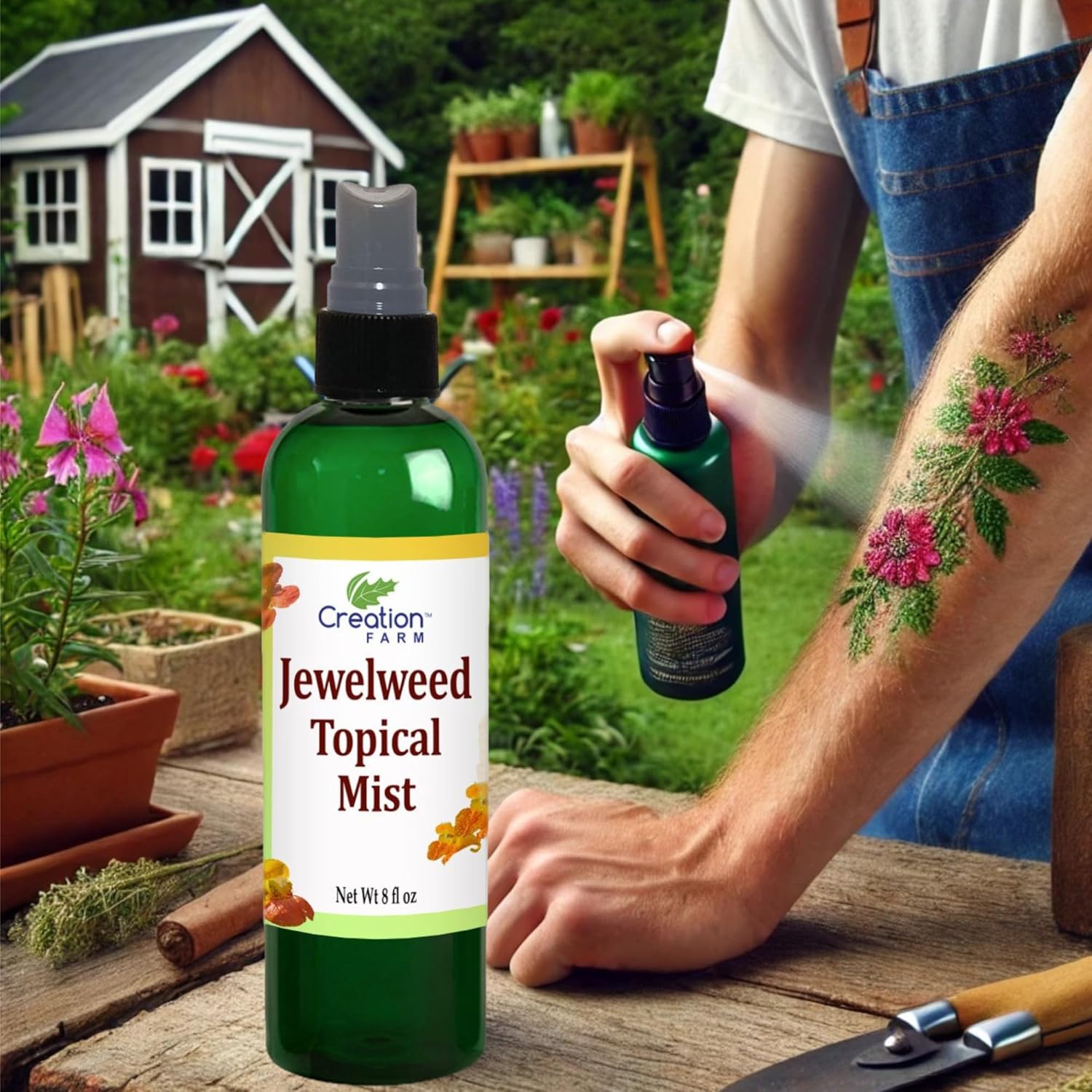 Creation Farm Jewelweed Spray - Itchy Skin Relief Remedy For Poison Ivy Oak Large 8 Oz Size Use For Skin Allergy,Rash - All Natural Botanical Base Of Plant Extracts : Health & Household