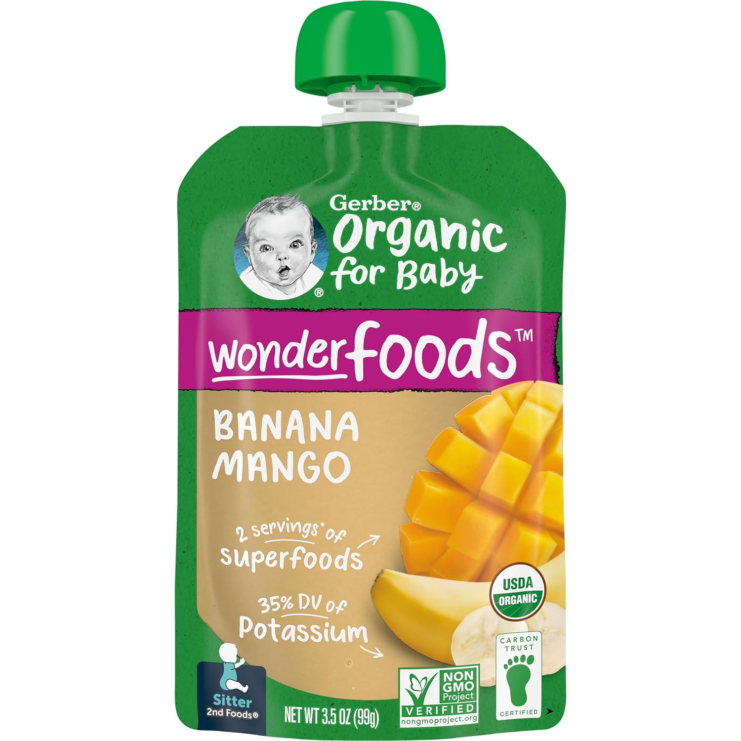 Gerber Organic Baby Food Pouches, 2nd Foods for Sitter, WonderFoods, Banana Mango, 3.5 Ounce (Pack of 12)