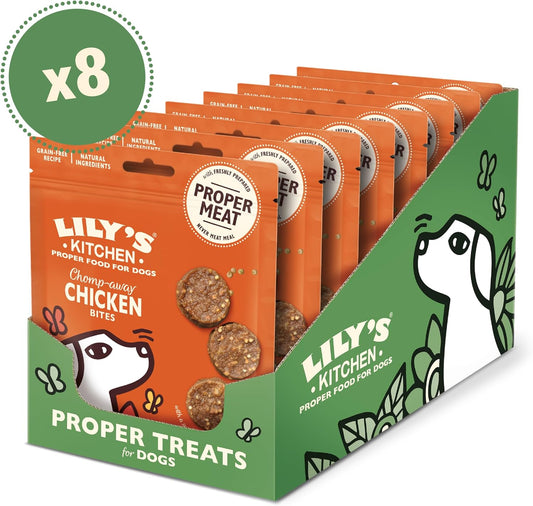 Lily’s Kitchen Made with Natural Ingredients Adult Dog Treats Packet Chomp-Away Chicken Bites for Small, Medium, Large Dogs (8 Packs x 70g)?DTSCB70