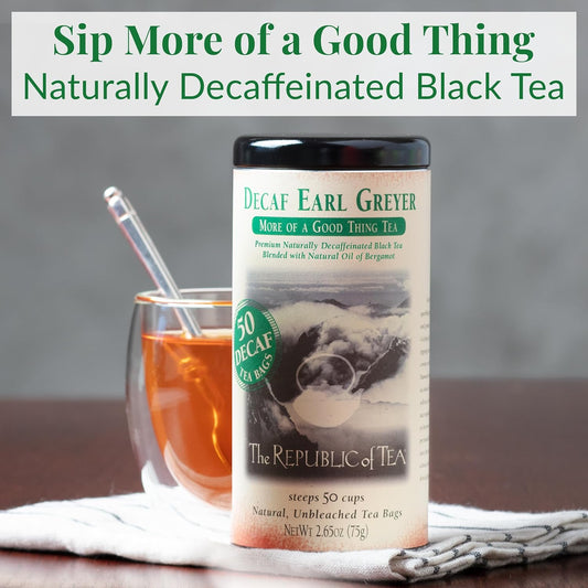 The Republic Of Tea — Decaf Earl Greyer Black Tea Tin, 50 Tea Bags, Environmentally- Friendly Decaffeinated Tea