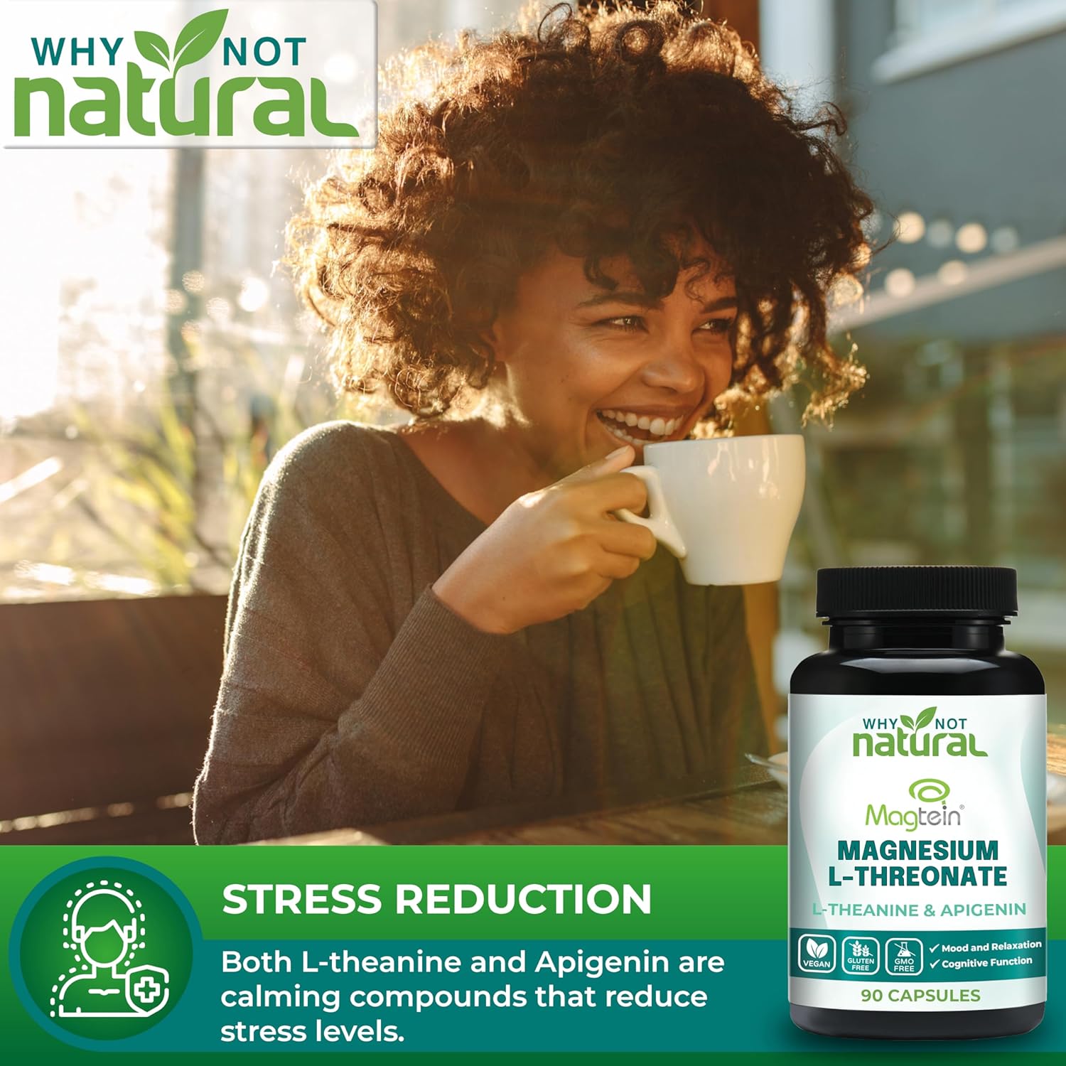 Magnesium L-Threonate Complex with Apigenin and L-theanine 90 Capsules, Patented Magtein Supplement : Health & Household