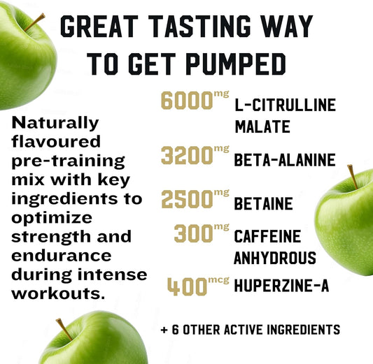 Iron Kingdom Pre Workout Powder For Men & Women Caffeine, Beta Alanine & Amino Acids For Intense Focus Endurance & Pump - Preworkout Energy Drink Powder, Natural Sour Green Apple - 42 Servings