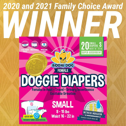 Bodhi Dog Disposable Female Dog Diapers | Super Absorbent Leak-Proof Fit | Premium Adjustable Dog Diapers With Moisture Control & Wetness Indicator | 20 Count Small Size