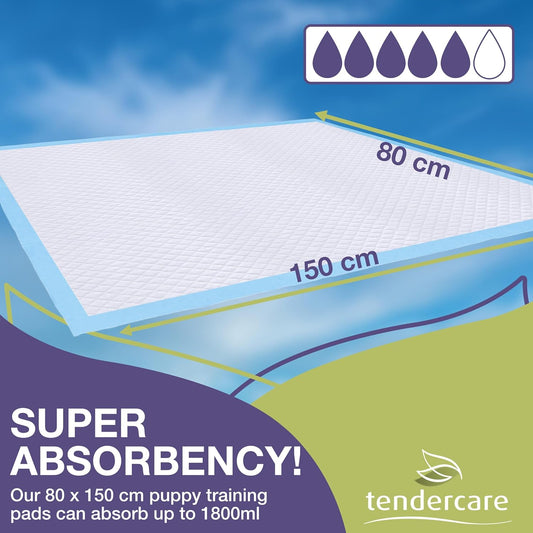 Tendercare - Puppy Training Pads - 40 Extra Long Puppy Pads - 80 x 150cm - Super Absorbent & Waterproof - Disposable Incontinence Pads - 1800ml Absorbency