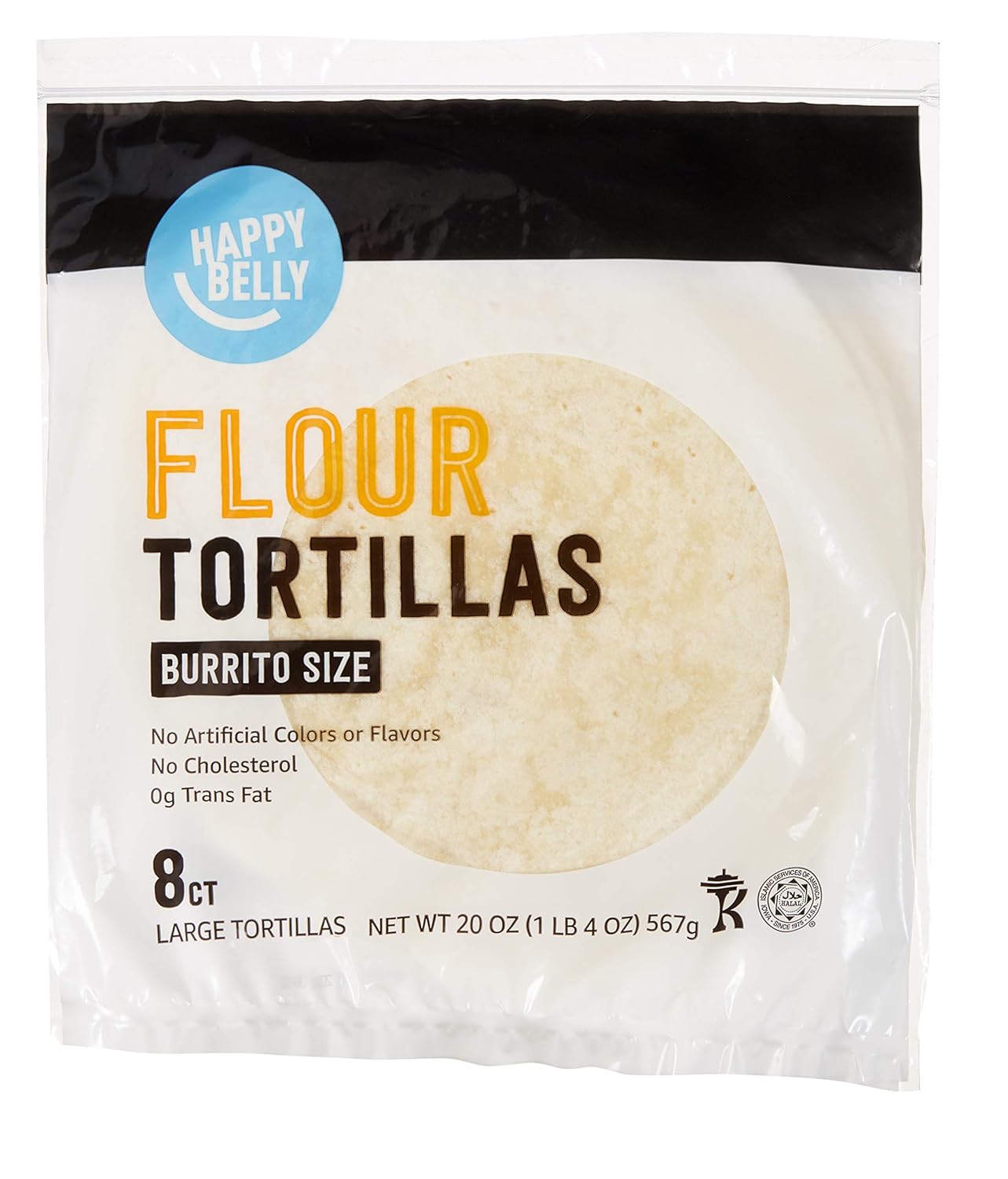 Amazon Brand, Happy Belly Flour Tortillas, Large, 8 Count