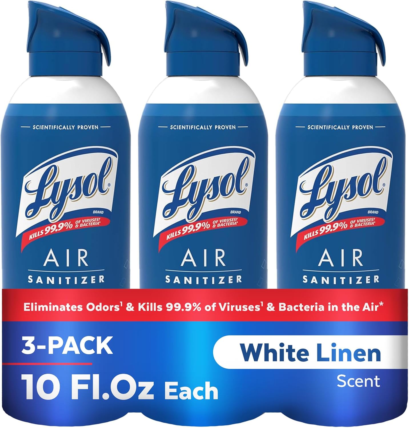 Lysol Air Sanitizer Spray, For Air Sanitization And Odor Elimination, White Linen Scent, 10 Fl. Oz (Pack Of 3)