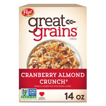 Great Grains Cranberry Almond Crunch Cereal, Cereal with Dried Cranberries and Almonds, Non-GMO Project Verified, 14 OZ Box