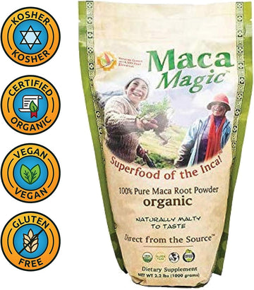 Maca Magic: 100% Organic Raw Powder (2.2 Lbs) - Peruvian Premium Grade Superfood - Certified Organic - Vegan - Gluten Free- Perfect For Breakfast, Smoothies, Baking & Ice Cream