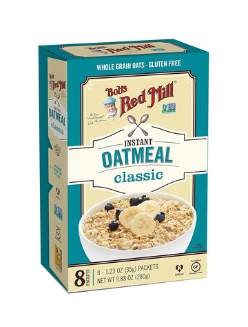 Bob's Red Mill Instant Oatmeal Packets, Classic, 8 Packets Total (1 Box/8 Packets per Box), Non-GMO, Gluten Free, 100% Whole Grain