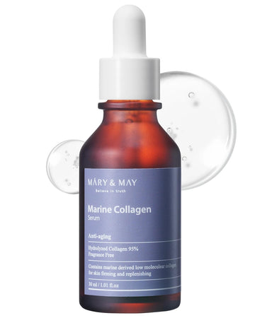 Mary&May Marine Collagen Serum - Hydrolyzed Low Molecular Collagen For Skin Firming And Replenishing, Hydrating - Korean Skincare, Fragrance Free, 1.01 Fl.Oz