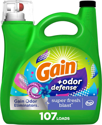 Gain + Odor Defense Liquid Laundry Detergent Super Fresh Blast Scent 154 Fl Oz 107 Loads He Compatible