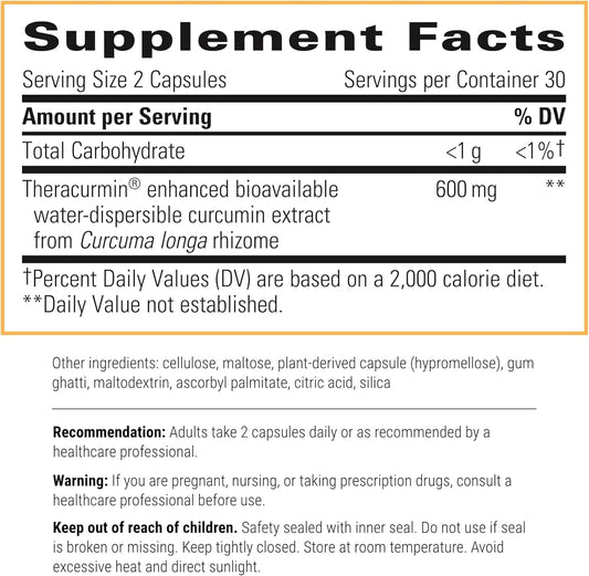 Integrative Therapeutics Theracurmin Hp - High Absorption Turmeric & Curcumin Supplement - 27X More Bioavailable - Relief Of Minor Discomfort Due To Occasional Overuse* - Vegan - 60 Capsules