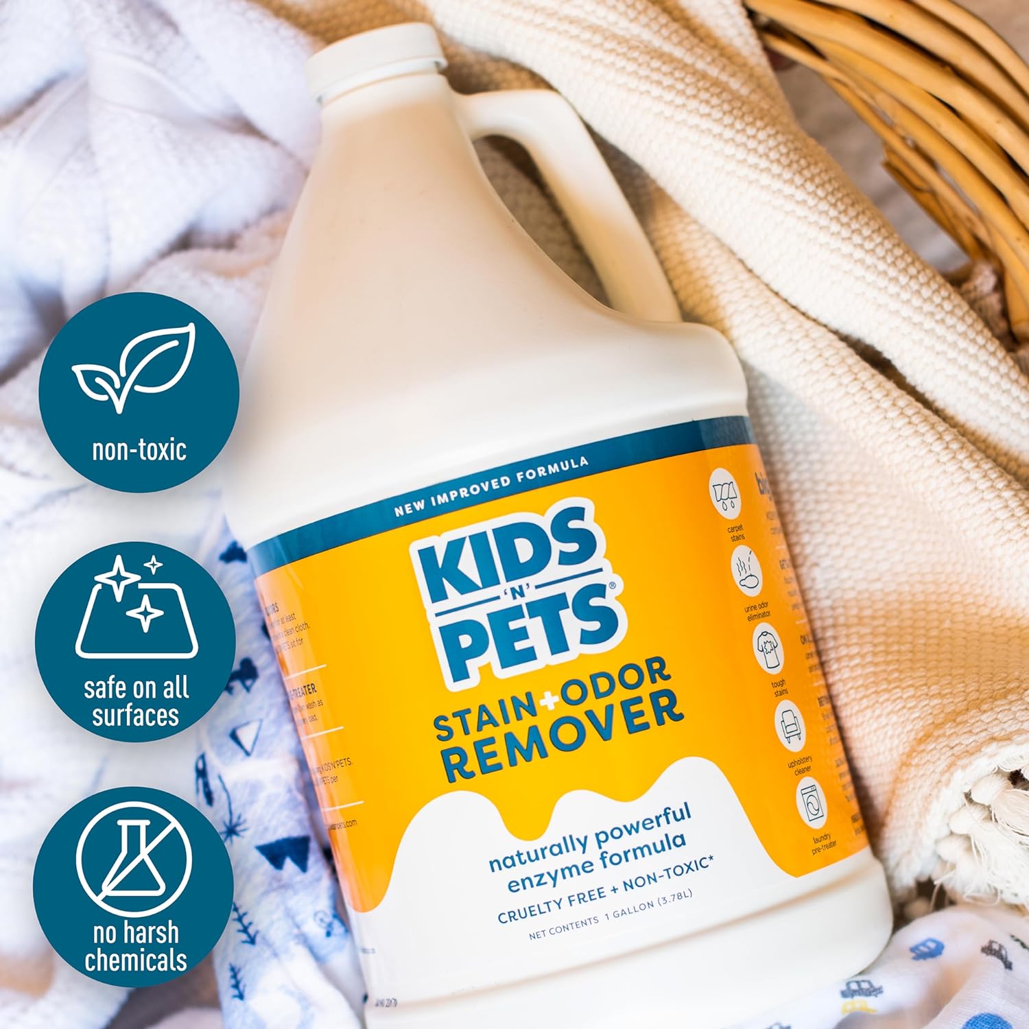 KIDS 'N' PETS - Instant All-Purpose Stain & Odor Remover – 128 fl oz (Packaging May Vary) - Permanently Eliminates Tough Stains & Odors – Even Urine Odors - No Harsh Chemicals, Non-Toxic & Child Safe : Health & Household