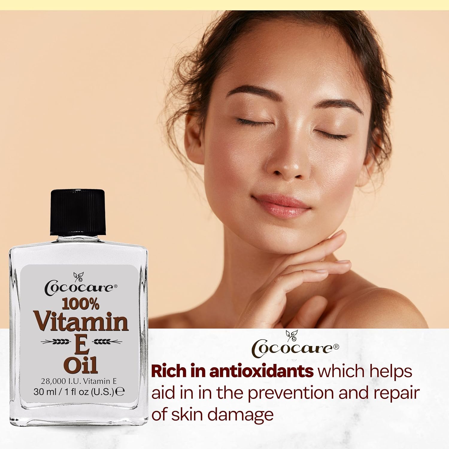 Cococare 100% Vitamin E Oil - Maximum Moisture For Dry Skin - 28000 I.U Wrinkle Reduction - 1 Fl Oz : Beauty & Personal Care