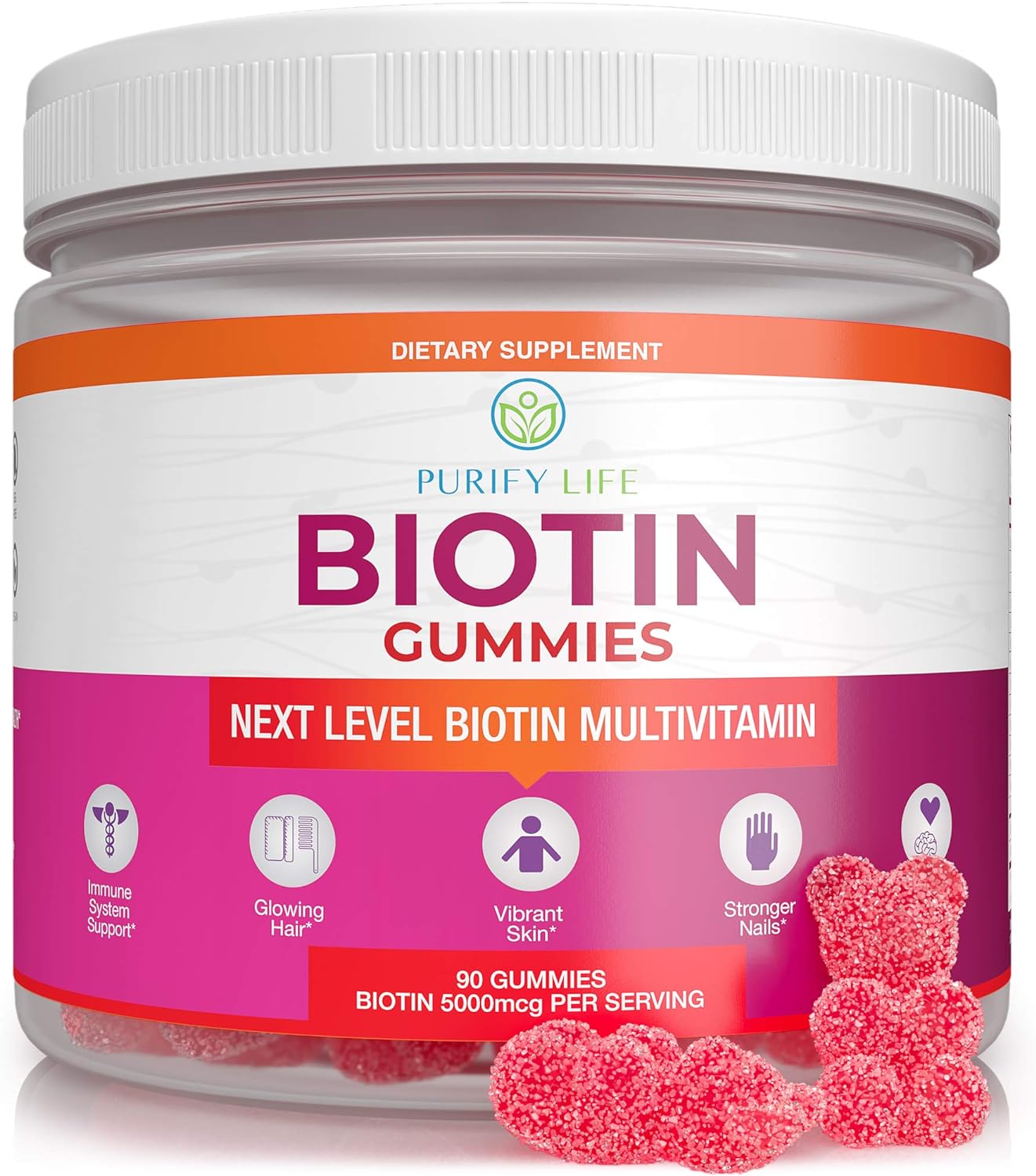 Everyday Hair Growth Optimizer - Vegan Biotin Gummies (90Ct) Tasty Biotin Supplement For Women & Mens Thicker Hair - Nail Growth & Strengthener For Brittle Breaking Nails & Skin Health, Gluten-Free