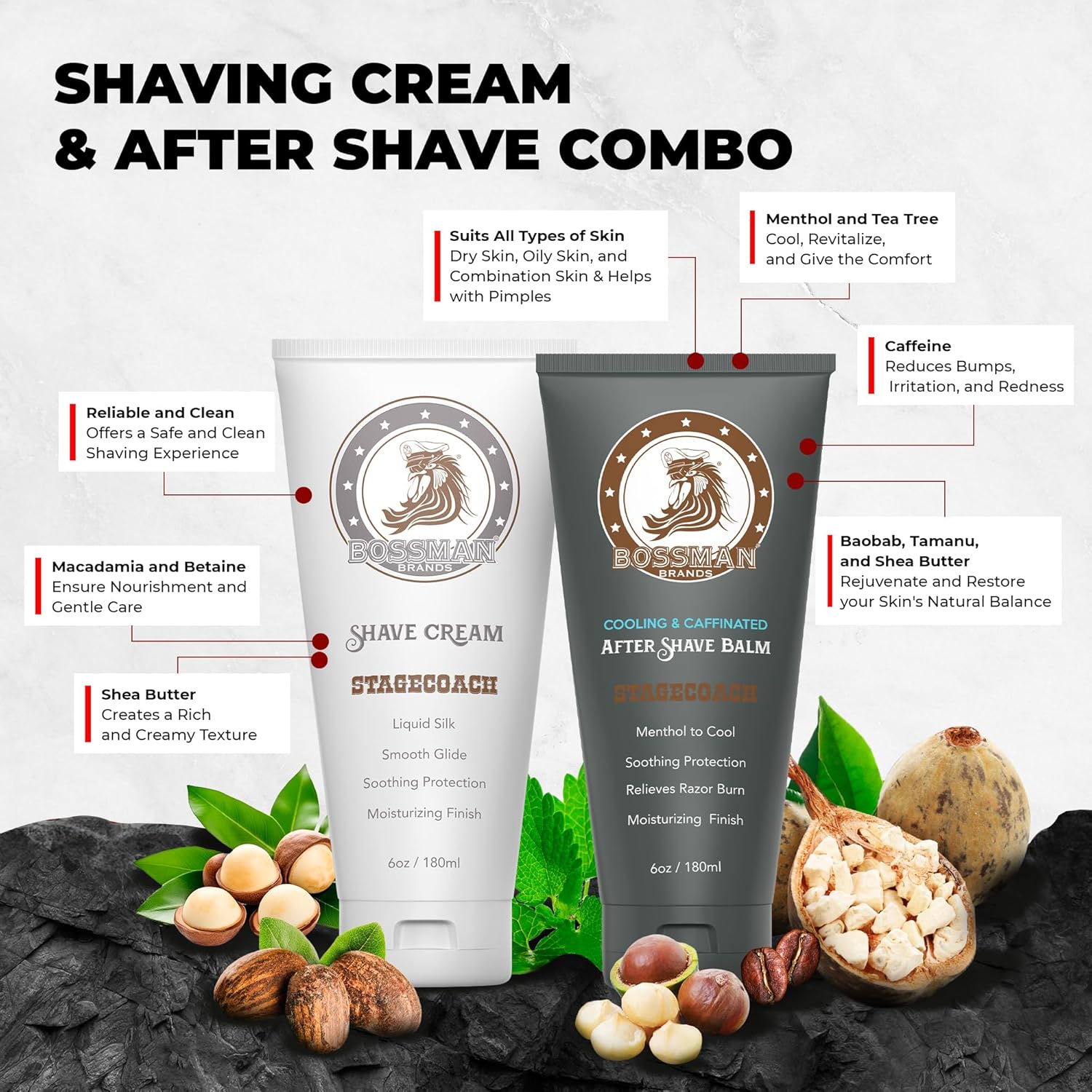Bossman Silk Lotion Shaving Cream & Cooling After Shave For Men Combo – Shave Cream & After Shave Balm For Men (Stagecoach Scent) : Beauty & Personal Care