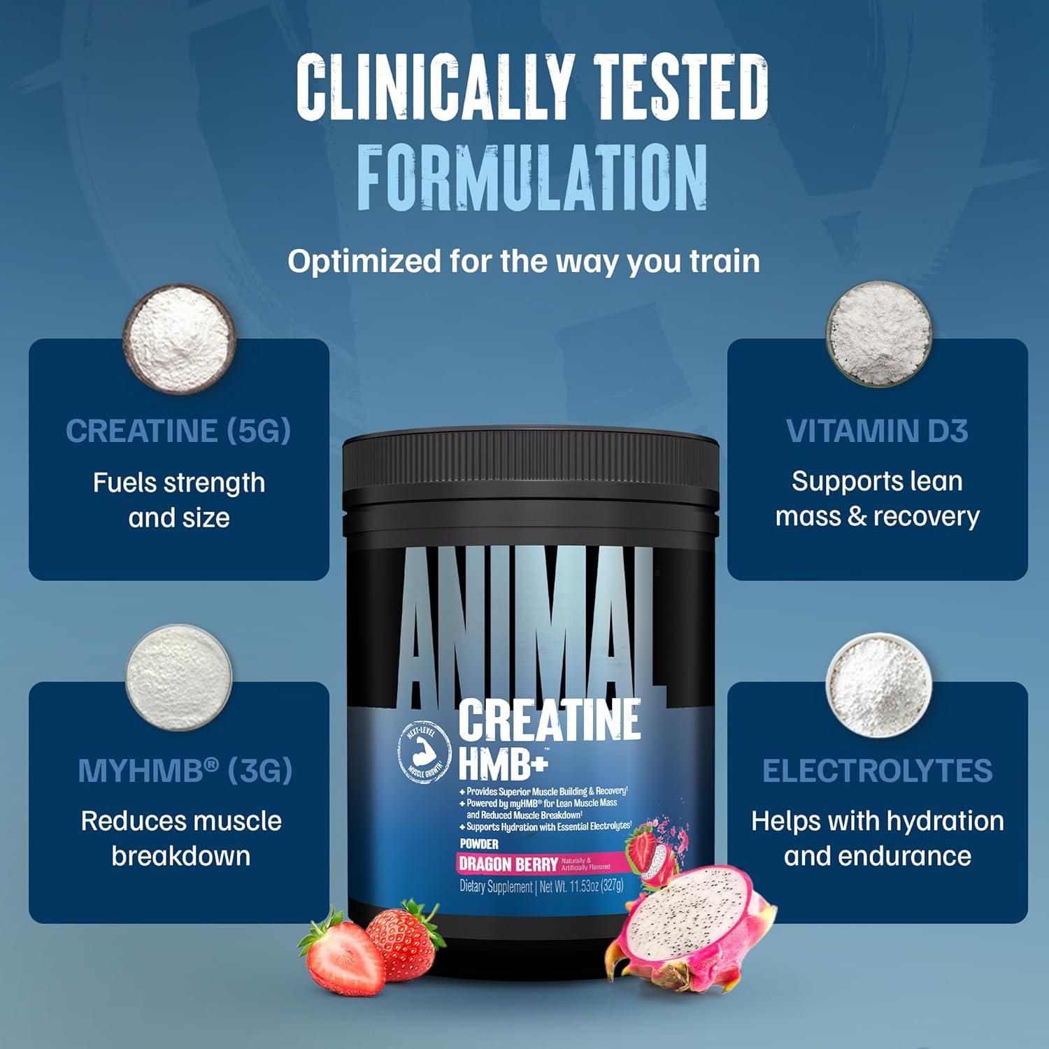 Animal Creatine Hmb+ - Creatine Monohydrate Powder With Hmb & Electrolytes, Supports Muscle Growth, Recovery, Endurance, Gym & Workout Supplements For Men & Women - Dragon Berry Flavored, 30 Servings : Health & Household