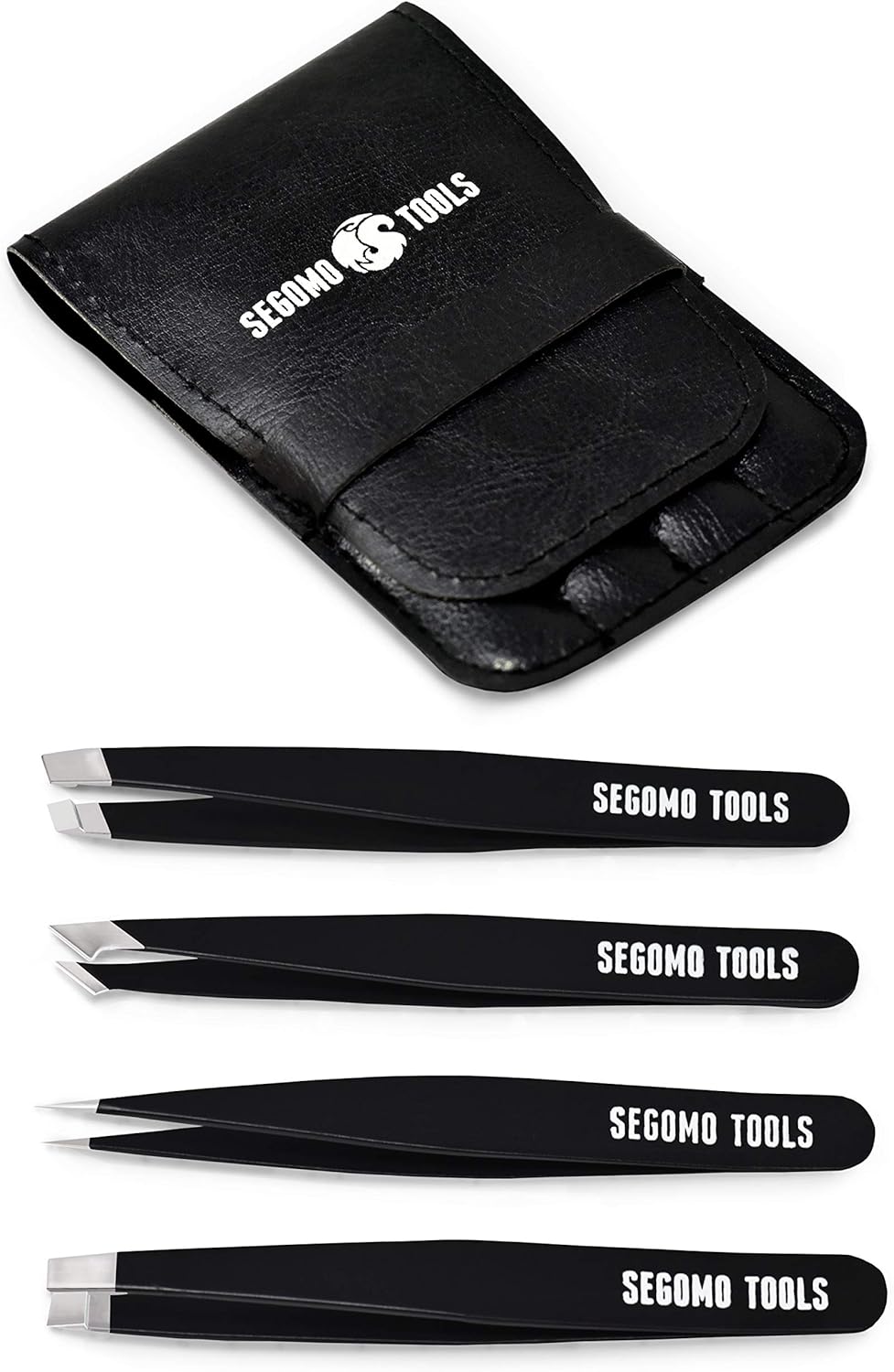 Segomo Tools 4 Piece Tweezer Set - Tweezers For Women - Ingrown Hair Removal Kit - Eyebrow Plucker - Precision Tweezers - Flat, Angled, Slant & Pointed Tweezers - Tw004