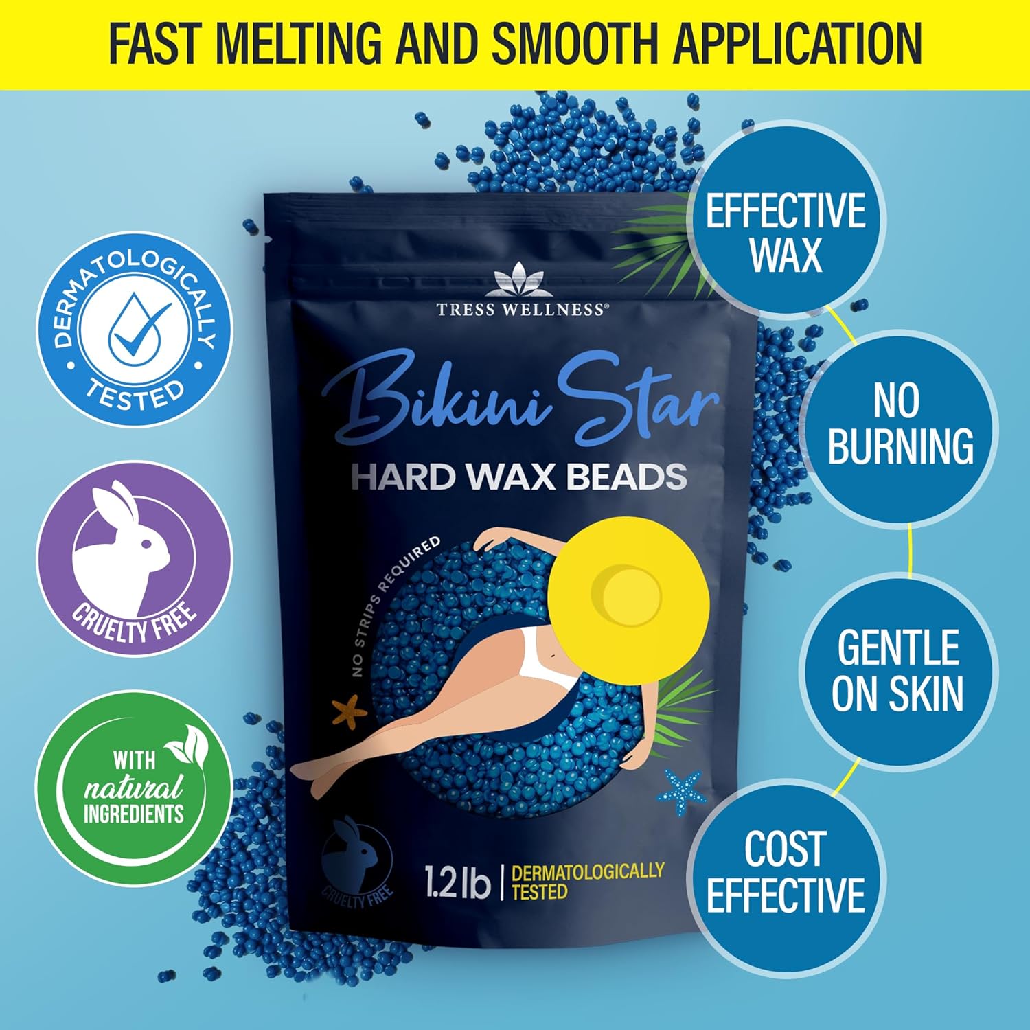 Tress Wellness Hard wax beads for hair removal - For sensitive skin - Bikini Star 1.2lb : Beauty & Personal Care