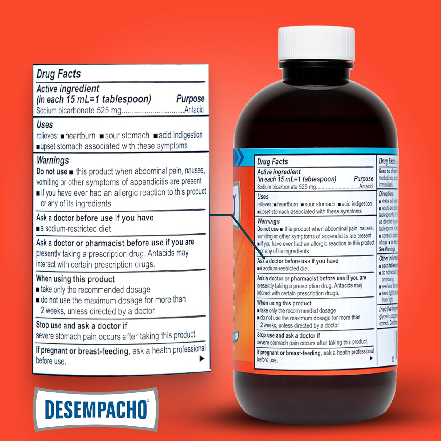 De La Cruz Desempacho Liquid Antacid - Sodium Bicarbonate Maximum Strength Heartburn And Acid Reflux Relief : Health & Household