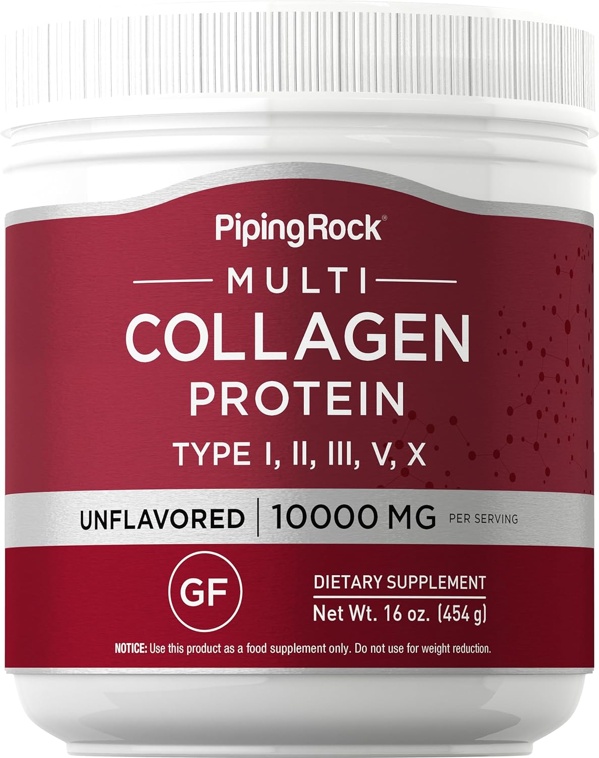 Piping Rock Multi Collagen Protein Powder | 16 Oz | 10,000Mg Peptides Complex | Type I, Ii, Iii, V, X | Unflavored & Gluten Free