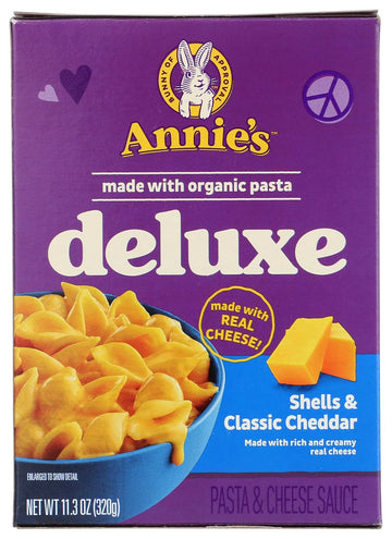 Annie'S Deluxe Macaroni And Cheese With Organic Pasta, Classic Real Cheddar Cheese And Shells, 11.3 Oz