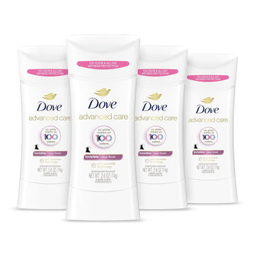 Dove Advanced Care Antiperspirant Deodorant Stick Clear Finish 4 Count Deodorant That Doesn’T Stain Clothes 72-Hour Odor Control And All-Day Sweat Protection With Pro-Ceramide Technology 2.6 Oz