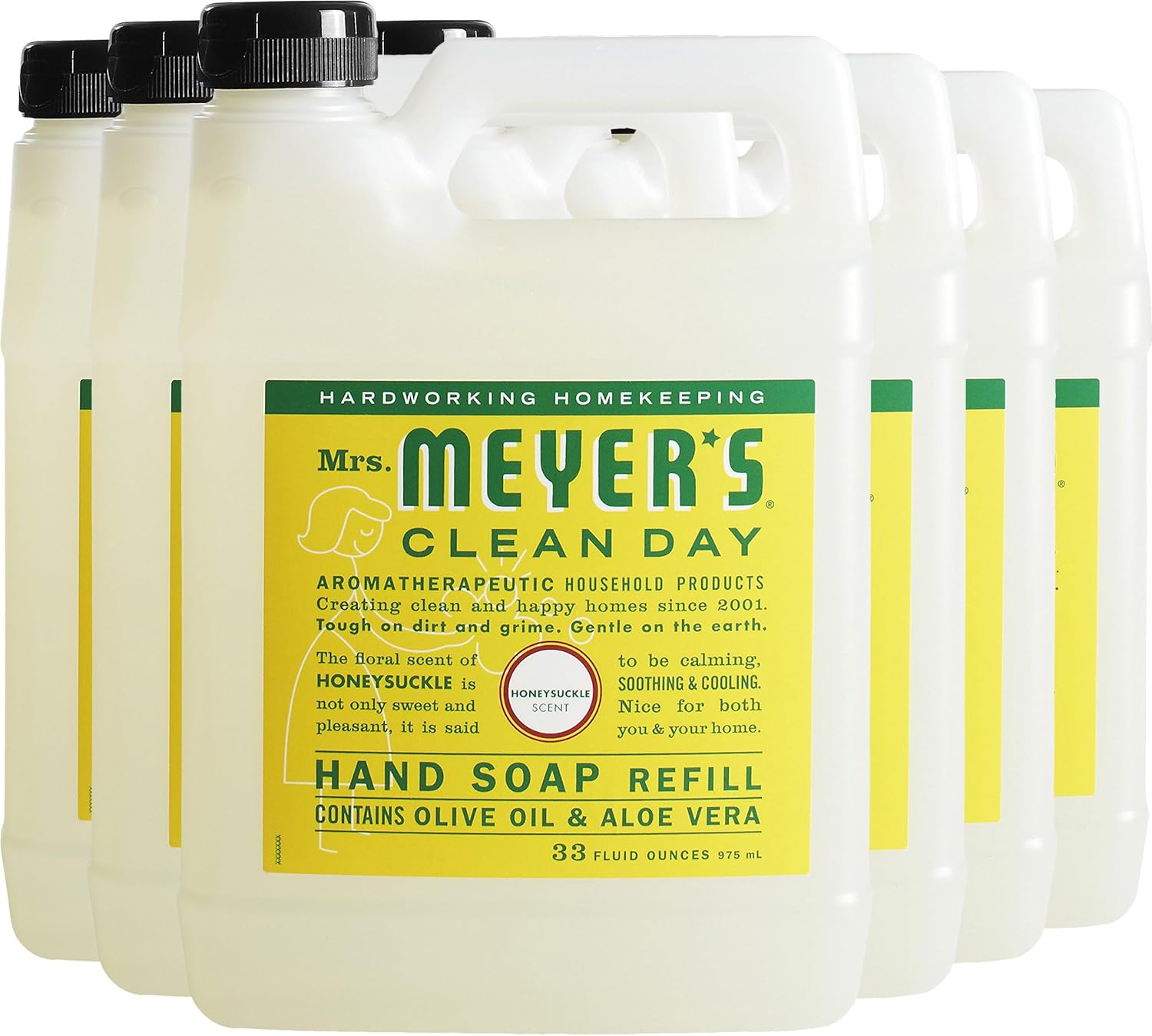 Mrs. Meyer'S Clean Day Hand Soap Refill, Made With Essential Oils, Biodegradable Formula, Honeysuckle, 33 Fl. Oz - Pack Of 6