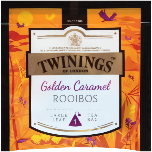 Twinings Discovery Collection Golden Caramel Rooibos, 20 Large Leaf Pyramid Tea Bags with By The Cup Honey Sticks