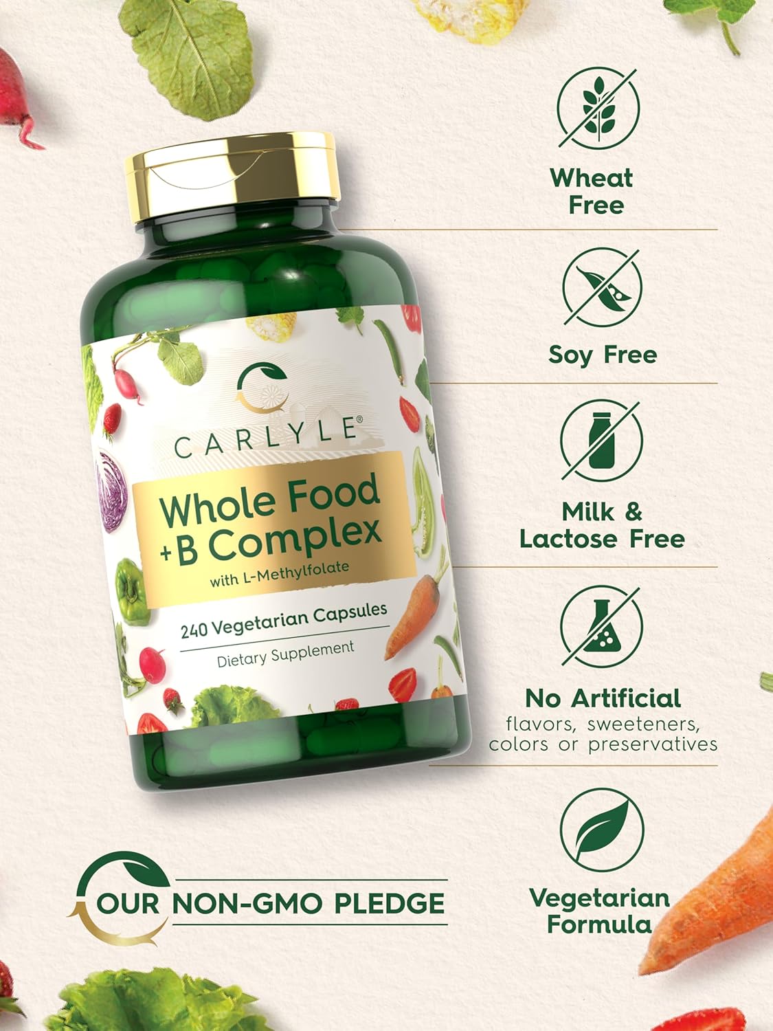 Carlyle Whole Food Multivitamin with B Complex | 240 Capsules | Vegetarian, Non-GMO & Gluten Free : Health & Household